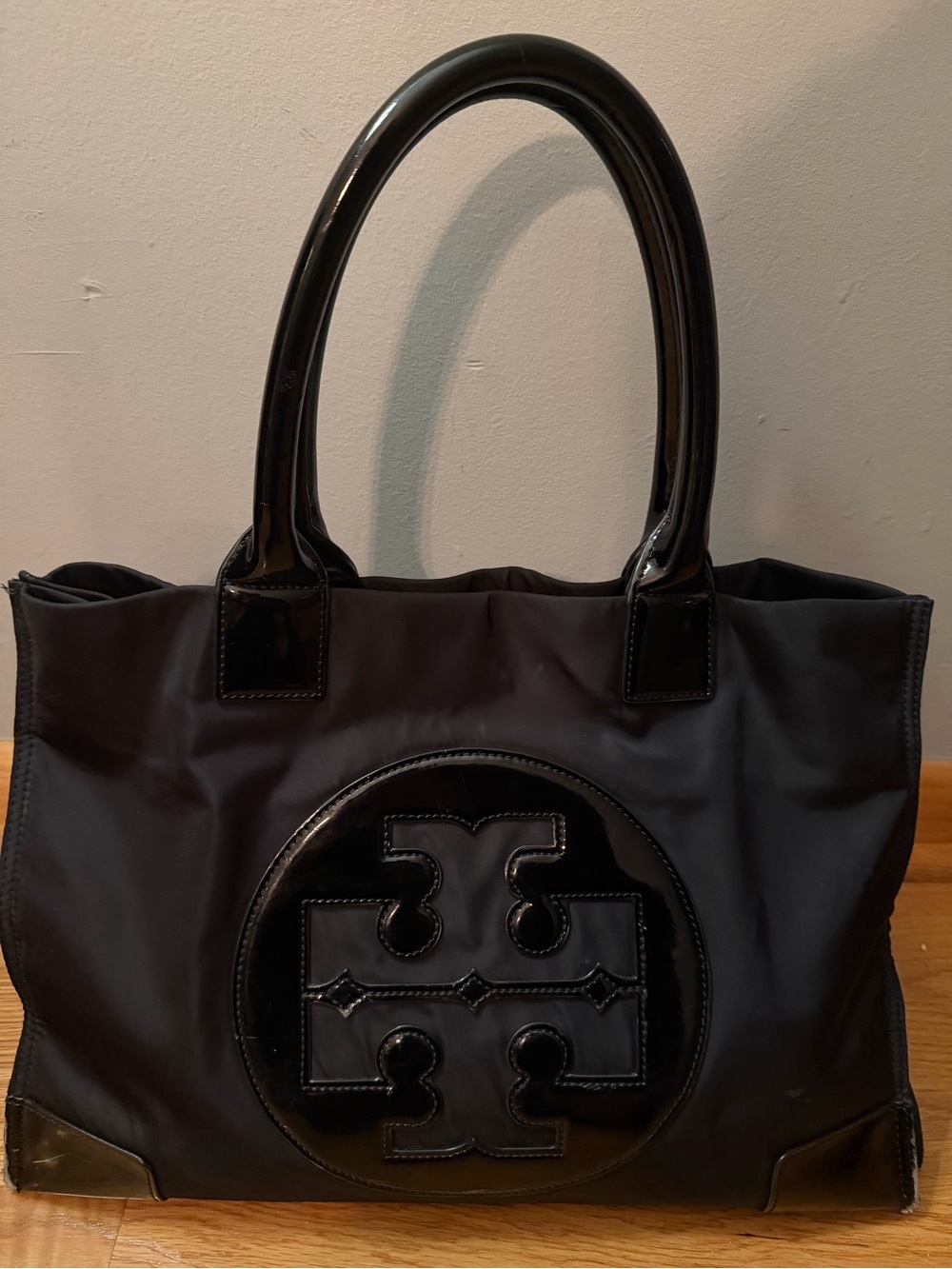 Tory Burch Black Nylon Tote with Patent Trim